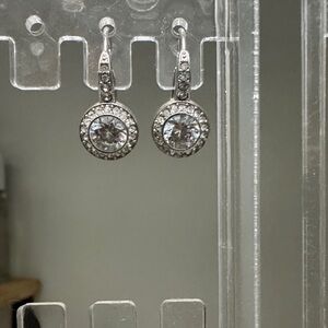 Crystal Halo Drop Earrings - Silver Tone